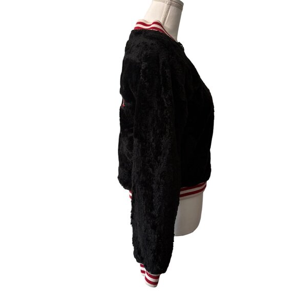 Disney X Forever 21 Mickey Mouse Faux Fur Bomber Jacket Black Red Womens Size S - Picture 4 of 15
